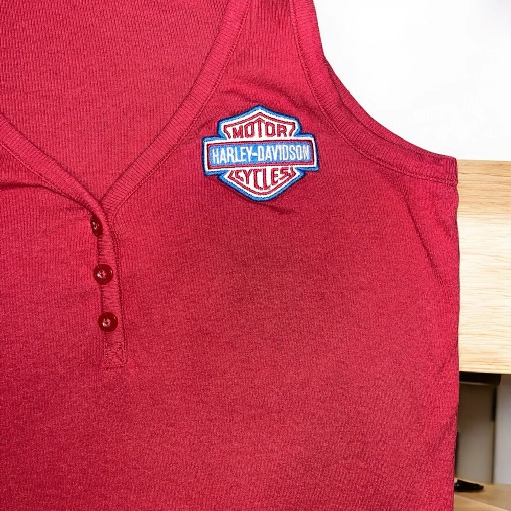 Harley-Davidson Red Fitted Buttoned Tank Top - Picture 4 of 10